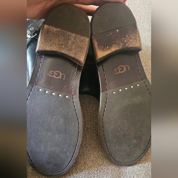 UGG Women's Black Leather Moto Boots - Picture 6 of 11